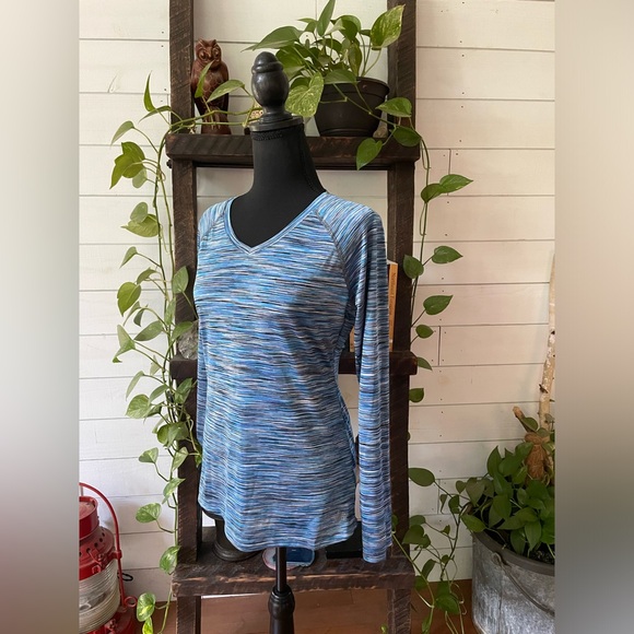 RBX: Blue, White and Black Brushed Long Sleeve Activewear V Neck Shirt - Picture 14 of 16